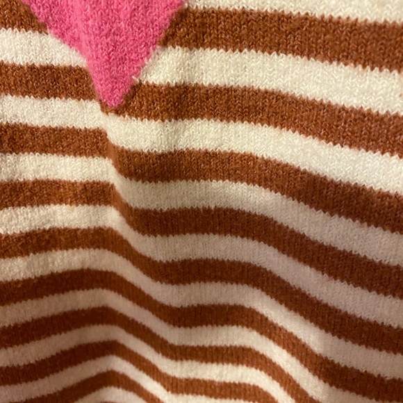 LOFT Women's White and Brown Striped Sweater with Pink Heart - Picture 2 of 4